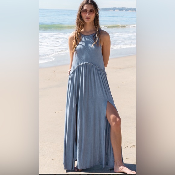 Last 1! POL Stunning Babydoll Maxi Midnight Blue Dress - Picture 3 of 3